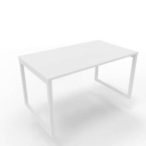 Scrivania piano bianco 140x80xH.75 cm gamba ad anello in acciaio bianco linea Practika P2 Quadrifoglio - ECSAT140-BA-I