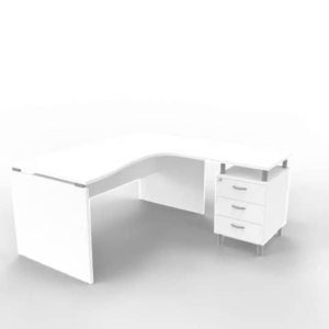 Scrivania con cassettiera destra piano bianco 160x165xH.75 cm fianco a pannello in melaminico Practika P4 ECSLP17D-BA-BA