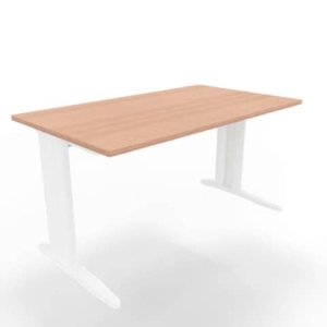 Scrivania piano noce canaletto 140x80xH.75 cm gamba a L in acciaio bianco linea Practika P1 ECSMT140-NO-I