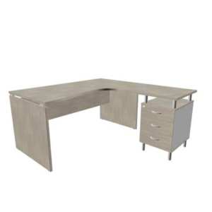 Scrivania con cassettiera destra piano cemento 160x165xH.75cm fianco a pannello in melaminico Practika P4 ECSLP17D-CL-CL