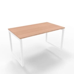 Scrivania piano noce canaletto 140x80xH.75 cm gamba ad anello acciaio bianco linea Practika P2 - ECSAT140-NO-I