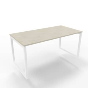 Scrivania piano cemento 160x80xH.75 cm gamba ad anello in acciaio bianco linea Practika P2 Quadrifoglio - ECSAT160-CL-I