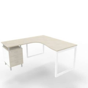 Scrivania con cassettiera sinistra piano cemento 160x165xH.75 cm gamba ad anello acciaio bianco Practika P2 ECSAT17S-CL-I