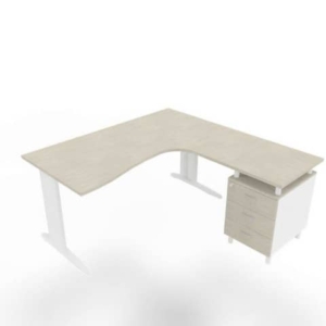 Scrivania con cassettiera a destra piano cemento 160x165xH.75cm gamba a L acciaio bianco linea Practika P1 ECSMT17D-CL-I