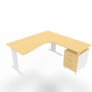 Scrivania con cassettiera a destra piano faggio 160x165xH.75 cm gamba a L acciaio bianco linea Practika P1 ECSMT17D-FA-I