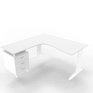 Scrivania con cassettiera sinistra piano grigio 160x165xH.75 cm gamba a L acciaio bianco linea Practika P1 ECSMT17S-GR-I