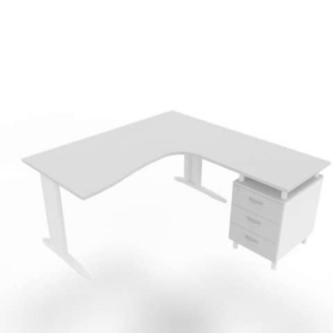 Scrivania con cassettiera a destra piano grigio 160x165xH.75 cm gamba a L acciaio bianco linea Practika P1 ECSMT17D-GR-I