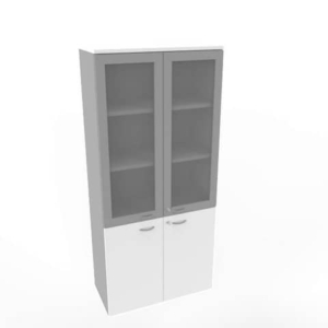 Armadio alto con ante basse bianche e alte in vetro telaio MDF scocca trama antracite 90x45xH.200 cm