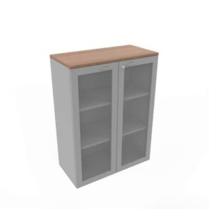 Armadio medio ante vetro telaio MDF, top noce canaletto scocca trama antracite 90x45xH.123,2 cm - ECEM90T-NO-TA-V3