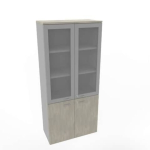 Armadio alto con ante basse cemento e alte in vetro telaio MDF scocca trama antracite 90x45xH.200 cm