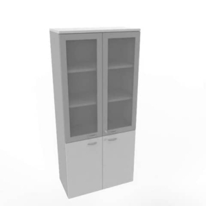 Armadio alto con ante basse grigio e alte in vetro telaio MDF scocca trama antracite 90x45xH.200 cm