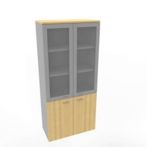 Armadio alto con ante basse faggio e alte in vetro telaio MDF scocca trama antracite 90x45xH.200 cm