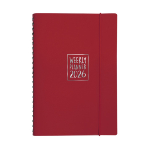 Agenda settimanale Biembi 2026 rosso magenta spiralata con copertina in cuoio rigenerato 9x14 cm - BNZ265C70-R