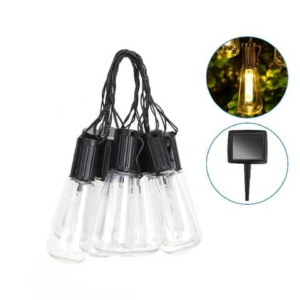 Catena luminosa LED da esterno Aigostar con pannello solare 10 lampadine trasp. a tubo a luce calda 3,8 m - B10201VRI