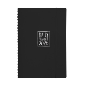 Agenda giornaliera Biembi 2026 nero spiralata con copertina in cuoio rigenerato 15x21cm - BNZ265C72-N