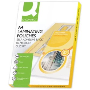 Pouches con retro adesivo per plastificatrici Q-Connect 2x80 µm - A4 lucido - conf. 100 pezzi - KF11414