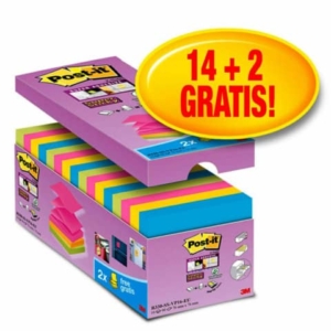 Foglietti Post-it® Super Sticky Z-notes assortiti conf. 14 blocchetti + 2 gratis da 100 ff - R330-SS-VP16-EU
