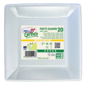 Piatti quadrati Dopla Green carta fibra vergine - 250x250 mm bianco - conf. 20 pz - 11804