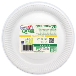 Piatti frutta carta fibra vergine Dopla Green - Ø 180 mm bianco - conf. 20 pz - 11803
