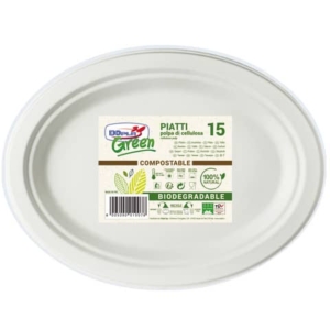 Piatti ovali in polpa di cellulosa Dopla Green - 190x254 mm bianco - conf. 15 pz - 7750