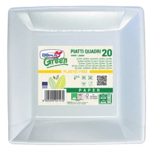 Piatti quadrati Dopla Green carta fibra vergine - 185x185 mm bianco - conf. 20 pz  - 11805