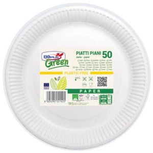 Piatti piani carta fibra vergine Dopla Green - Ø 230 mm bianco - conf. 50 pz - 11801