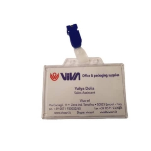 Portanome Viva rigido con clip in metallo 88x53 mm pvc trasparente - conf. 100 pz - 138+150PL