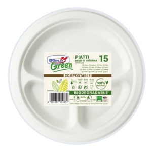 Piatti in polpa di cellulosa Dopla Green a 3 scomparti Ø 254 mm bianco - conf. 15 pz - 7744