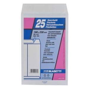 Busta a sacco Blasetti Self bianco - 80 g/m² - in conf. 25 buste - 160x230 mm 535