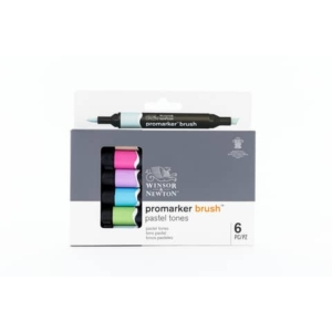 Pennarelli Winsor&Newton Promarker Brush doppia punta scalpello-pennello - conf. 6 colori assortiti pastello - 0290125