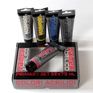 Set colori acrilici primari Maimeri in tubetto 75 ml 5 colori assortiti - M0998190