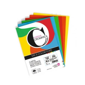 Carta colorata Deco Cromatica colori forti formato A3 100 ff - 5 colori assortiti 200 gr - 12311/100