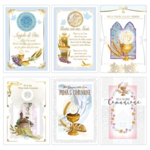 Biglietti augurali Prima Comunione Biembi 12x18 cm conf. da 6 pezzi assortiti con portasoldi - BXBDKTC02