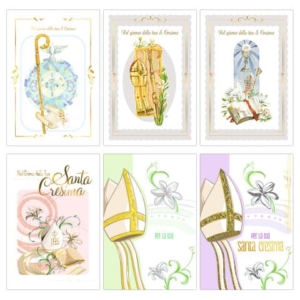 Biglietti augurali Santa Cresima Biembi 12x18 cm conf. da 6 pezzi assortiti - con portasoldi - BXBDKTC03