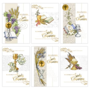 Biglietti augurali Prima Comunione Biembi oro 12x18 cm conf. da 6 pezzi assortiti - BXBDKTC01