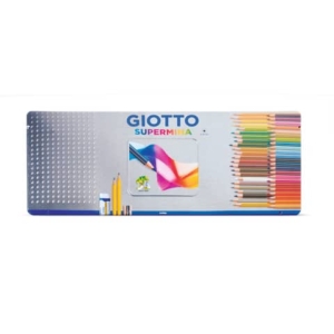 Matite colorate Giotto Supermina in scatola di metallo conf. 46 colori assortiti + 4 accessori - F237500