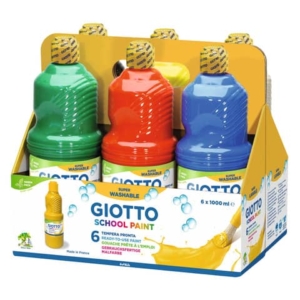Tempera pronta Giotto School Paint in flacone 1 L - conf. da 6 colori assortiti - F530900
