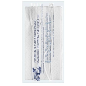 Set 2 posate trasparenti Dopla Reusable in PS con tovagliolo 33x33 cm - conf. 100 pz - 03943
