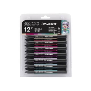 Pennarelli Winsor&Newton Promarker doppia punta fine-larga - 12 colori assortiti manga chibi - 0290141