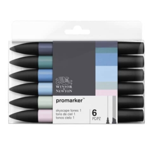 Pennarelli Winsor&Newton Promarker doppia punta fine-larga - colori skyscape - conf. 6 pezzi - 0290118