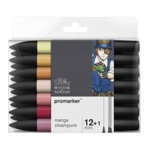 Pennarelli Winsor&Newton Promarker doppia punta fine-larga - 12 colori assortiti manga steampunk - 0290143