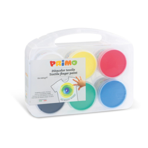 Tempera a dita per tessuti Primo 100 g - valigetta 6 colori primari in vasetti in polipropilene - 228TXD100SP