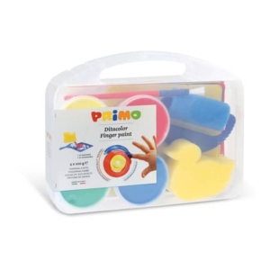 Tempera a dita Primo 100 g - valigetta 4 colori primari in vasetti in PP + accessori - 823VTDP