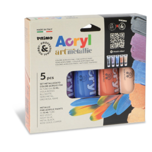 Colore acrilico Primo in bottiglia PET con tappo dosatore 75 ml tinte metal - conf. 5 pezzi - 4213TATM5MET
