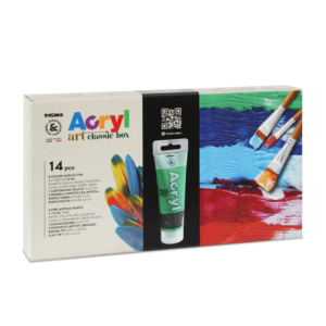 Colore acrilico Primo in bottiglia PET tappo dosatore 75 ml 8 colori assortiti + 5 pennelli assortiti - 4201BOX3