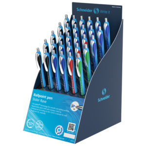 Espositore 30 penne a sfera a scatto ricaricabili Schneider Slider Rave tratto XB - 4 colori assortiti - P304022