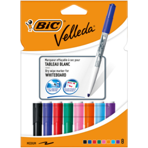 Marcatore per lavagne bianche BIC Velleda 1741 punta conica 1,4 mm in conf. da 8 colori assortiti - 503844