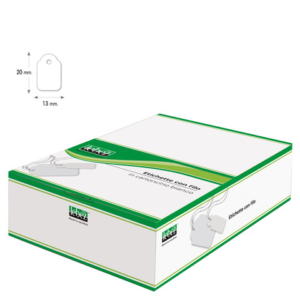 Etichette con filo in cartoncino bianco Lebez formato 13x20 mm - conf. 1000 pezzi - A387