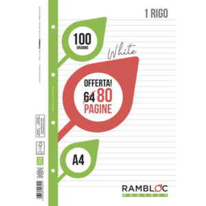 Ricambio quaderni ad anelli Rambloc formato A4 -32 ff +8 ff 1 rigo 90524321