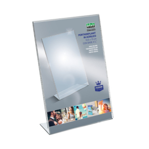 Portadepliant in acrilico con base a L Lebez formato 10x15 cm - verticale - trasparente - 7044
